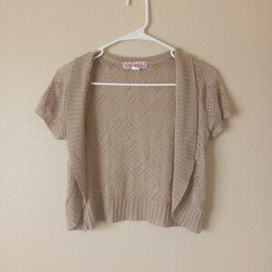 Vintage Tan Brown Short Sleeve Knit Cardigan – Open Front, Size M fairycore